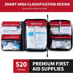 520 Pieces Premium First Aid Kit - Large Emergency Medical Kit for Survival, Car, Home, Travel, Camping, Backpack, Hiking, School (Red)