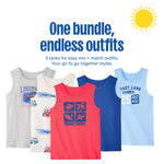 Garanimals Baby & Toddler Boy Car Tank Tees - Kid's Sleeveless Tank Top - Size 6-9 Months - Light Grey, White, Blue, Bright Red - 5 Pack