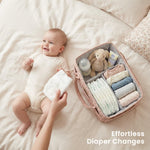 Konssy Braided Quilted Diaper Caddy Organizer, Boho Nursery Storage Basket with PU Leather Handles, Water-Repellent Portable Diaper Basket for Changing Table, Newborn Essentials (Taupe)