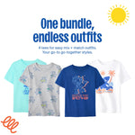 Garanimals Baby & Toddler Boy Surf Tees - Short Sleeve Tees - Kid's Casual Crew Neck - Size 6-9 Months - Blue, Light Grey, White, Navy Blue - 4 Pack