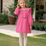 Kucnuzki 12-18 Month Girl Clothes Baby Girl Solid Color Outfit Long Sleeve Zip Up Dress Hot Pink Collared Fall Winter Toddler Girls Plain Dresses with Cute Bag