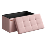 SONGMICS Mazie Collection - 30 Inches Folding Storage Ottoman Bench, Ottoman Foot Rest, End of Bed Bench, Storage Chest, Load 660 lb, for Living Room, Bedroom, Entryway, Jelly Pink ULSF047R11