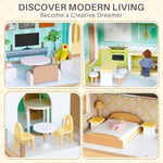 Luxury Wooden Dollhouse with Light-Designed, Modern Dollhouse with 20 Pieces of Furniture and Spiral Staircase, Ideal Gift for for Kids Ages 3+