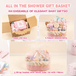 30 Piece Baby Gift Basket – Luxury Curated Baby Girl Gift Basket for Newborn, Premium All-in-One Baby Shower Gift Set, Essentials with Keepsakes for First Visit（Pink）