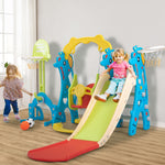 NYEEKOY 6 in 1 Toddler Slide and Swing Playset Indoor Outdoor Freestanding Playground Kids Slide Climber Swing Set with Basketball Hoop for Kids Age 3-12, Backyards Slide for Baby