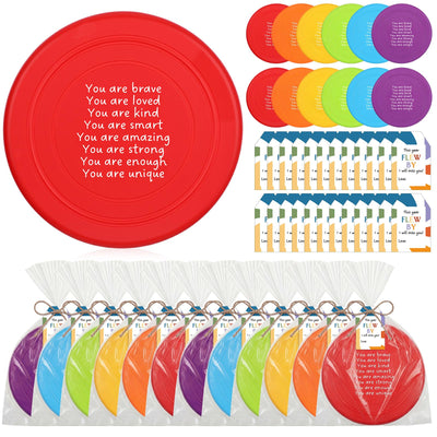 HyDren 24 Sets End of The Year Gifts 7'' Rubber Flying Discs Bulk with Inspirational Cards Fun Flying Disc Toy for End of The Year Graduation Party Favors Summer Gifts Sports Outdoor Activities