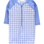 RUGGEDBUTTS Baby/Toddler Boy Swimsuit, One Piece Zipper Rash Guard Sunsuit with UPF 50+ Sun Protection - Periwinkle Blue Gingham, 3-6m