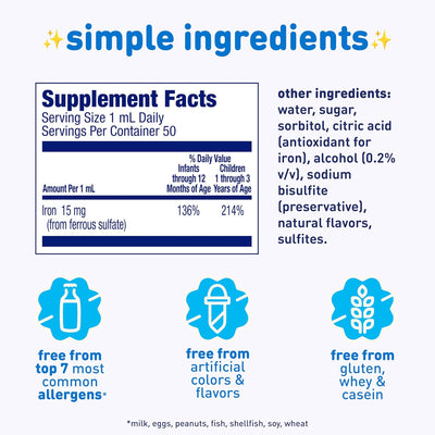 Enfamil Fer-In-Sol Iron Supplement Drops for Infants & Toddlers, Supports Brain Development, 50 mL Dropper Bottle