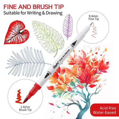 Leceha Dual Tip Art Markers for Adult Coloring Books,Fine and Brush Tip 32 Colored Pens Watercolor Pens for Journaling Note Taking Writing Planning Art Supplies