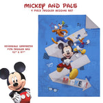 Disney Mickey Mouse Toddler Bed Set | 4 Piece Bedding Set | Fitted Sheet, Pillow Case, Top Sheet, and Comforter Quilt - Blue