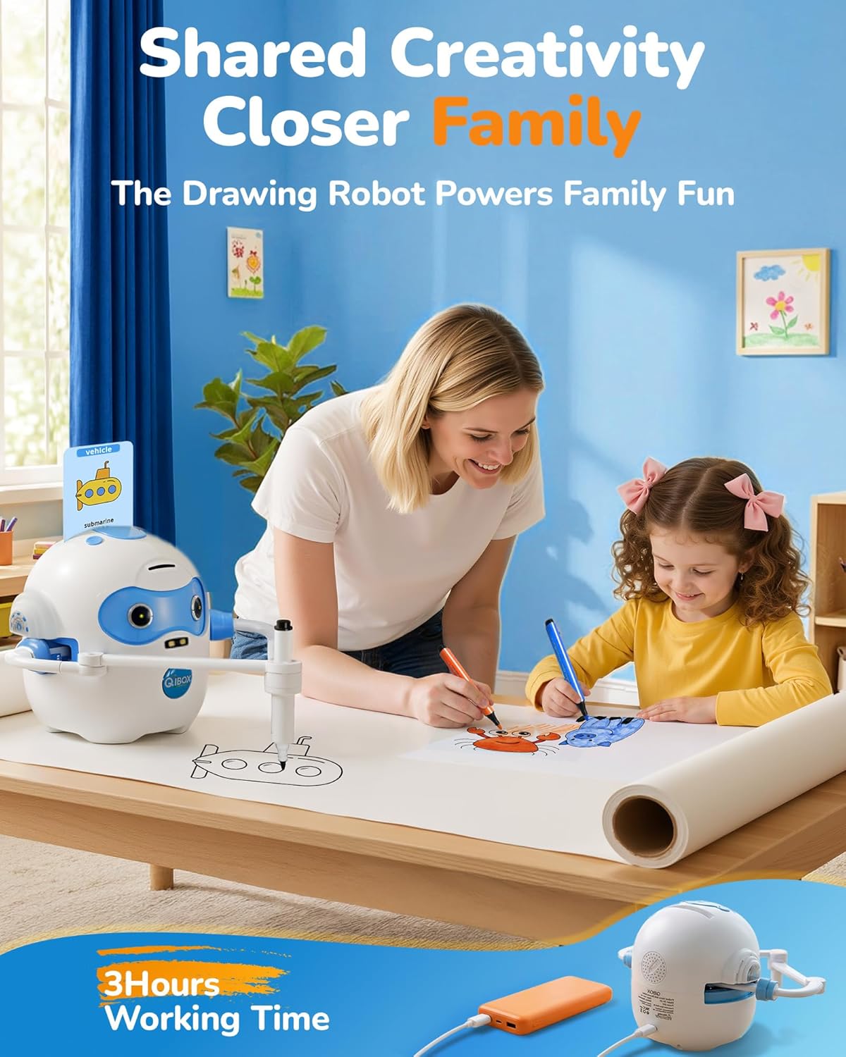 QIBOX Drawing Robot for Kids, 4-in-1 Draw/Learn/Spell/Music Interactive Educational Robot Drawing Machine with 100 Cards & 12 Color Pens,Learning Toys for 3 4 5 6 7 8 Year Old Boys Girls Birthday Xmas