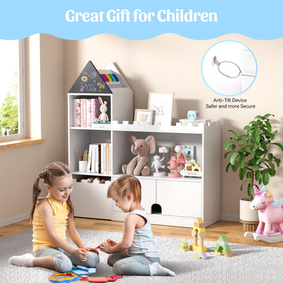 Decofy Toy Storage Organizer, Wood Kids Castle Bookshelf, 6 Cubby Children Bookcase, Montessori Book Shelf for Nursery, Playroom, Living Room [Size: 39.4’’ L* 11.8 ‘’ W * 39.4’’ H] White