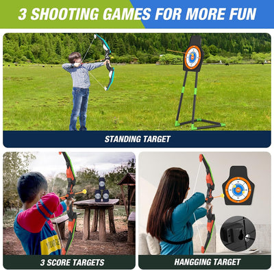 2 Pack Bow and Arrow for Kids, LED Light Up Archery Set with 24 Suction Cup Arrows, 1 Standing Target, 6 Score Targets & 2 Quiver, Indoor Outdoor Sport Gifts for Boys Girls Ages 4-8