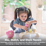 PlanToys® Wooden Ice Cream Playset for Kids | Includes Stand, Scoops & Cones | Pretend Dessert Play Food for Toddlers | Eco-Friendly Role Play Set for Imaginative & Fine Motor Skills Development