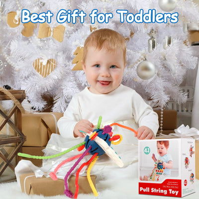 Hooku Montessori Toys for 1 Year Old, Sensory Toys for Babies, Food Grade Silicone Pull String Activity Toy, Fine Motor Toys, Travel Toys, Toddler Infant Girl Boy Gifts