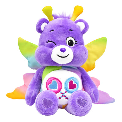 Colorful plush toy with butterfly wings on a white background