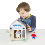 Melissa & Doug Take-Along Wooden Doorbell Dollhouse, Doorbell Sounds, Keys, 4 Poseable Wooden Dolls, 9' H X 6.8' W X 6.8' L