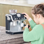Casdon De'Longhi Toys Barista Coffee Machine. Toy Kitchen Playset for Kids with Moving Parts, Realistic Sounds and Magic Coffee Reveal. For Children Aged 3+, Silver, Black