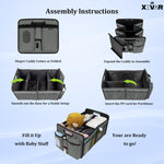 XEVAR Baby Diaper Caddy Organizer with Changing Mat - Portable Car Caddy for Newborn Essentials, Diapers & Wipes, Perfect for Baby Shower and New Mom | Oxford Fabric, Grey