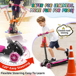 Kick Scooter for Kids 3-7 Ages - Light Up 3 Wheel Scooters,Lean-to-Steer,Three Adjustable Height Scooter for Kids, Wide Dual Rear Wheels,Safe Stable Ride for 3-5,5-7 Year Old Girl Boy Kid - Pink
