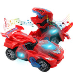 huwairen Dinosaur Toys for 3-6 Year Old Girls Transforming Dinosaur Car with LED Light and Music Gifts for 3 4 5 6 7 Year Old Girl (Red)