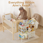BBLIKE Diaper Caddy Organizer with Hanging Rack - 3 Tier Rolling Baby Storage Cart with Drawers and Side Pockets for Newborn Diaper Organization for Nursery, Crib, Bedroom, Changing Table, Beige