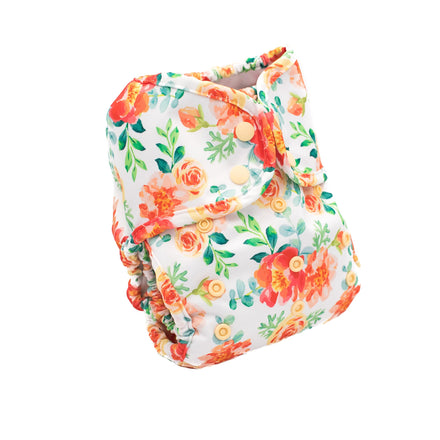 Floral-patterned diaper on a white background