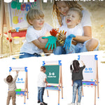 JOYOOSS Easel for Kids Art Easel Kids Easels for Toddlers,Wooden Kid Easel with Paper Roll - Adjustable Magnetic Double Sided Kids Dry Erase Board, Birthday Gifts for 1-12 Year Old Girls or Boys Blue