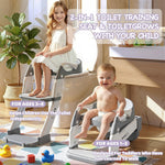 2-in-1 Toddler Potty Training Toilet Seat with Step Stool Ladder – Adjustable Height Potty Chair Urinal for Baby Boys Girls Age 1-3, Foldable Training Potty with Splash Guard & Anti-Slip Feet, Grey