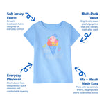 Garanimals Baby & Toddler Girl Ice Cream Tees - Short Sleeve Tees - Kid's Casual Crew Neck - Size 3-6 Months - White, Pink, Blue - 4 Pack