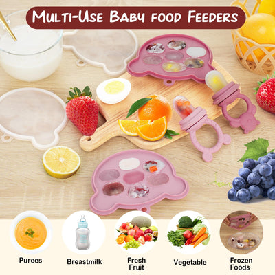 WAJIAYON Baby Breastmilk Popsicle Molds & Baby Fruit Feeder (4 Pack), Baby Food Freezer Tray Storage Containers, Silicone Teething Pacifier Feeder and Teether for Babies,Baby Feeder（Pink）