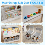5-in-1 Kids Art Table and Chairs, Toddler Table and Chair Set, Craft Play Desk for Kids, Convertible Art Easel with Paper Roll Holder & Storage Drawers, Children Activity Learning Center-Gray