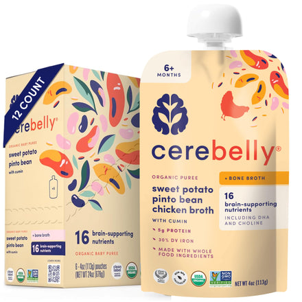 Cerebelly organic baby food packaging on a white background