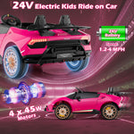Costzon Licensed Pink Lamborghini Ride on Car, 24V 4WD 2-Seater Battery Powered Kids’ Electric Vehicles w/Remote Control, LED Lights & Music, Kids Car Toy for Boys & Girls Aged 3-8, Gift (Pink-S311)