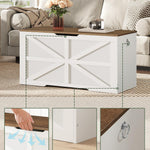 CHOEZON Storage Chest, 39.4" Toy Chest, Modern Storage Bench with Safety Hinge, Toy Box, Farmhouse Style, for Bedroom, Living Room, Walnut and White MCW10WL