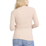Motherhood Maternity Women's Long Sleeve V-Neck Side Ruched Henley Pregnancy Tee Shirt, Moonlight, Large