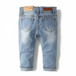 KIDSCOOL SPACE Baby Girl Boy Jean,D Ring Elastic Band Inside Ripped Denim Pants,Light Blue,12-18 Months