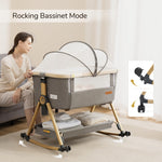 Maydolly Baby Bassinet & Bedside Sleeper, 3 in 1 Rocking Bassinet with Mattress & Sheet, Adjustable Height, Removable Breathable Cover, Easy Folding Infant Crib (Grey)