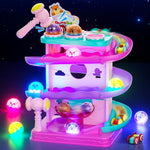 Funwee 2-in-1 Ball & Racing Car Ramp Toy for Toddlers, Race Track Hammer Rolling Lights Ball Drop, Interactive Montessori Learning Game Birthday Gift Idea for Kids 2 3 4 5+Year Old Girl Boy(Yellow)