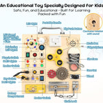 Wooden Busy Board with LED Light–Montessori Baby Learning Toys for Toddlers 1-4, Sensory Activity Board, Travel Toys & Educational Birthday / Christmas Music Gifts for 1+ Year Old Boy (Silver Handle)