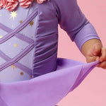 RuffleButts Baby Girls UPF50+ Princess Dress-Up Long Sleeve One Piece Swimsuit - Amethyst Princess, 12-18 Months