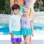 RUGGEDBUTTS Boys UPF50+ Sun Protection Striped Color Block Swim Trunks - Marine Color Block, 3T