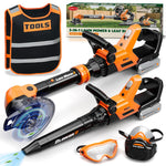 KidBloom Kids Gardening Tools Set with Vest, 2-in-1 Kids Lawn Mower & Kids Leaf Blower with Lights & Sounds, Toy Weed Wacker with Goggles & Mask, Outdoor Pretend Play Toys, Birthday Gifts for Boys 3+