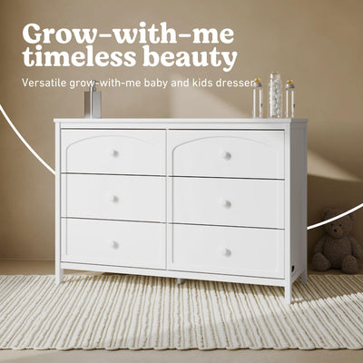 Graco Olivia 6 Drawer Double Dresser (White) – GREENGUARD Gold Certified Storage for Baby and Kids Bedroom, Interlocking Drawer System, Anti-Tip Kit Included