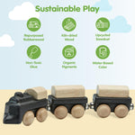 PlanToys® Classic Train Wooden Montessori Vehicle Toy | Early Movement, Imagination and Practical Life Exploration | Eco Friendly Train Set for Indoor and Outdoor Play