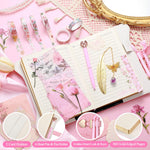 Janlaugh DIY Journal Diary with Lock Set Scrapbook Kit Stationary Diary Supplies Art Crafts Kit for Birthday Holidays Ideal Gifts for Women Teen Girls(Pink,Classic)