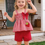 Doresbebe 12 Month Girl Clothes Baby Clothes Summer Toddler Girl Outfits Strawberry Ruffle Shirts Tank Tops Shorts Set Gifts for Girls Clothing Red