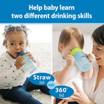 Dr. Brown's Milestones Straw to 360 Convertible Toddler Training Cup Set, 10 oz/300 mL, Interchangeable Silicone Straw and 360 Lids, Blue Green, BPA-Free, 9m+, 1-Pack