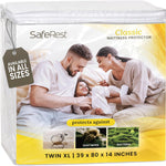 SafeRest Waterproof Queen Size Mattress Protector - Fitted with Stretchable Pockets - Machine Washable Cotton Mattress Cover for Bed
