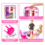 Style Shine Doll House Portable & Foldable Dollhouse w/ 60+ Pcs & 2 Dolls, Play House Toy with Bedroom Bathroom Kitchen Furniture Playset, Playhouse Birthday Gift for Girl Kid Toddler
